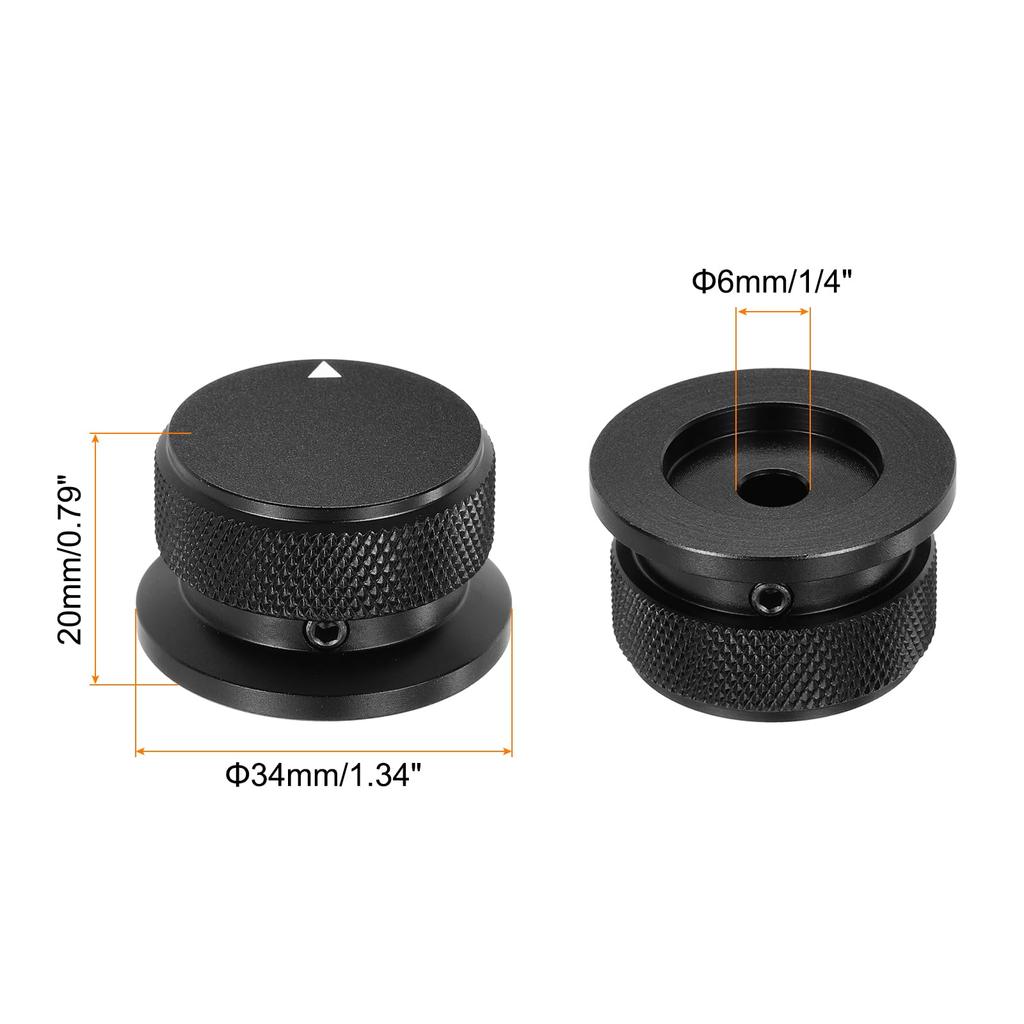 Uxcell Aluminium-Potentiometer Universal-Lautstärke-Tonreglerknopf mit Pfeilindikator für Schwarz 2-teiliger Knopf, 1/4" (6mm) Gitarre, 4/5" (34x20mm)