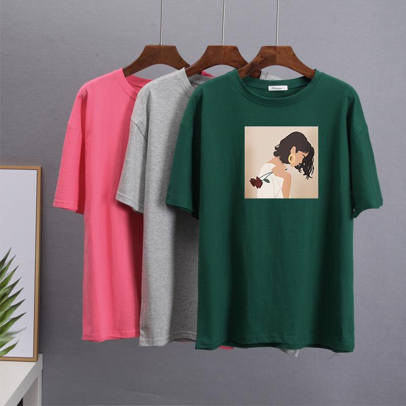 Hirsionsan Aesthetic Cartoon Printed T Shirt Women Summer Loose Casual Clothes Ladies Elegant Harajuku Graphic Tees Cotton Female Tops