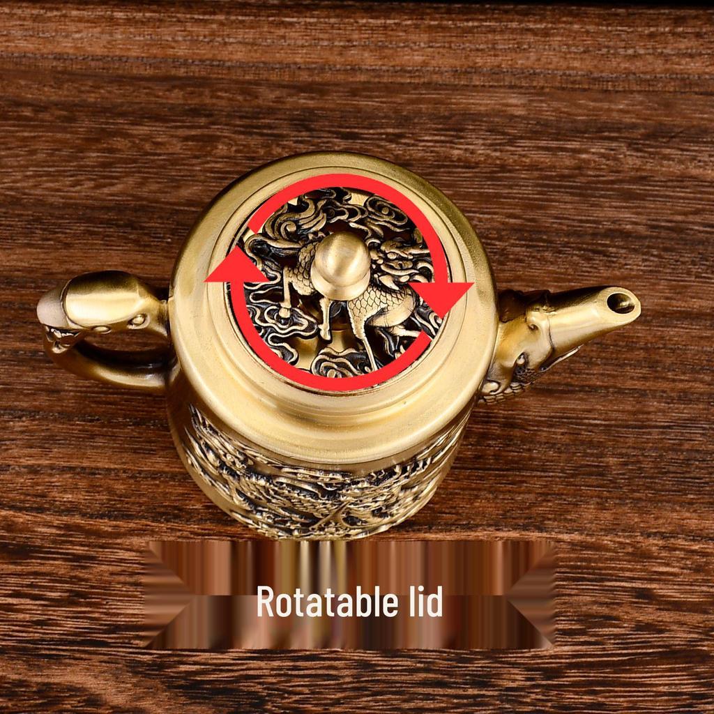 Brass Rotating Qilin Teapot: Creative Light Luxury Copper Handicraft Ornament for Home or Office.
