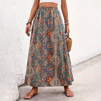 Women's Summer Printed Split Casual A-line Half-body Skirt