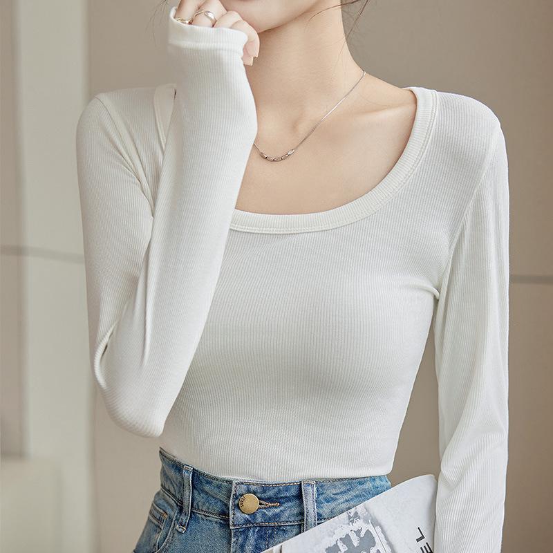 Threaded Large Square Collar Women's Slim Modal T-Shirt - Spring/Autumn 2025