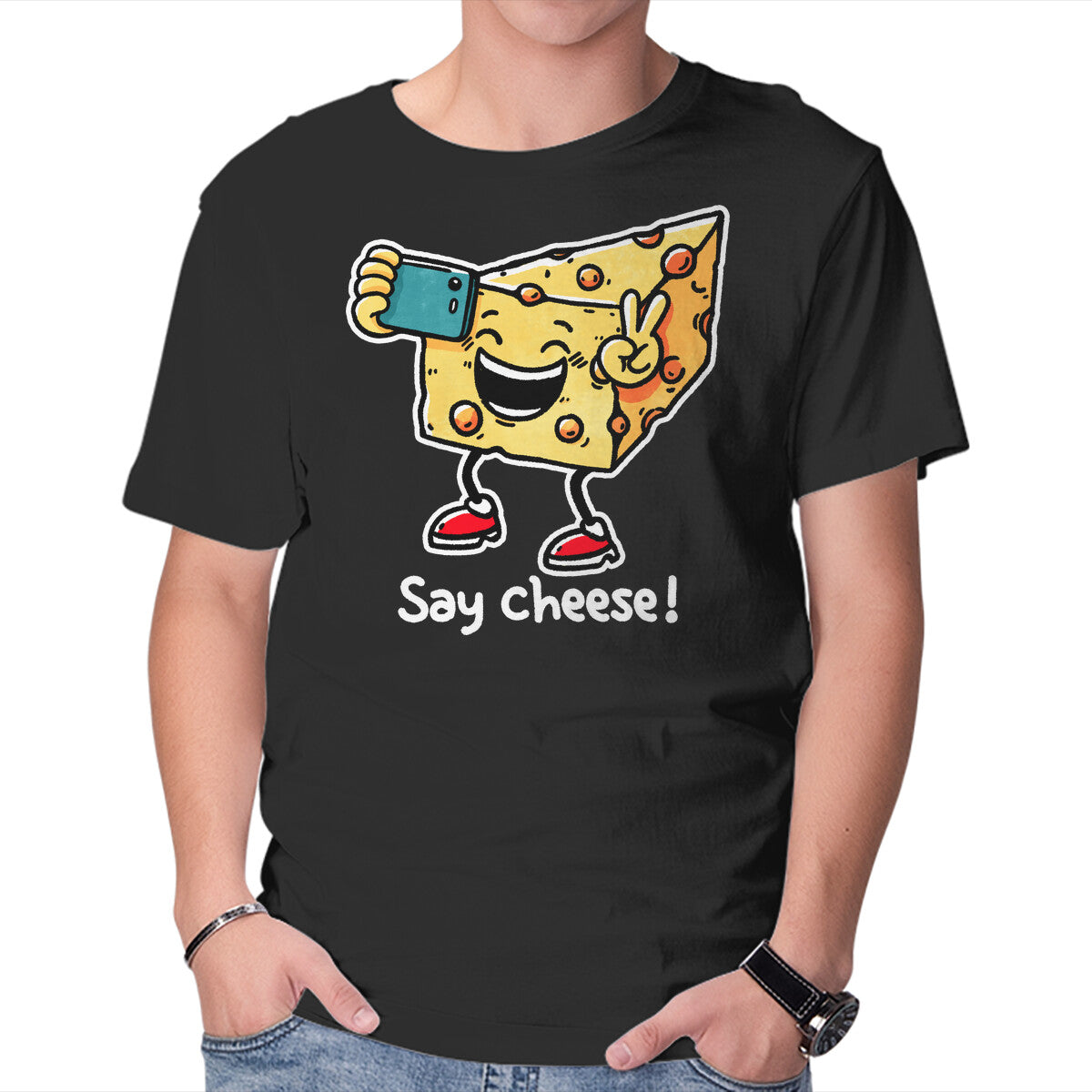 Unisex Crew Neck T-Shirt Say Cheese Graphic Short Sleeve Casual Tee XXXL