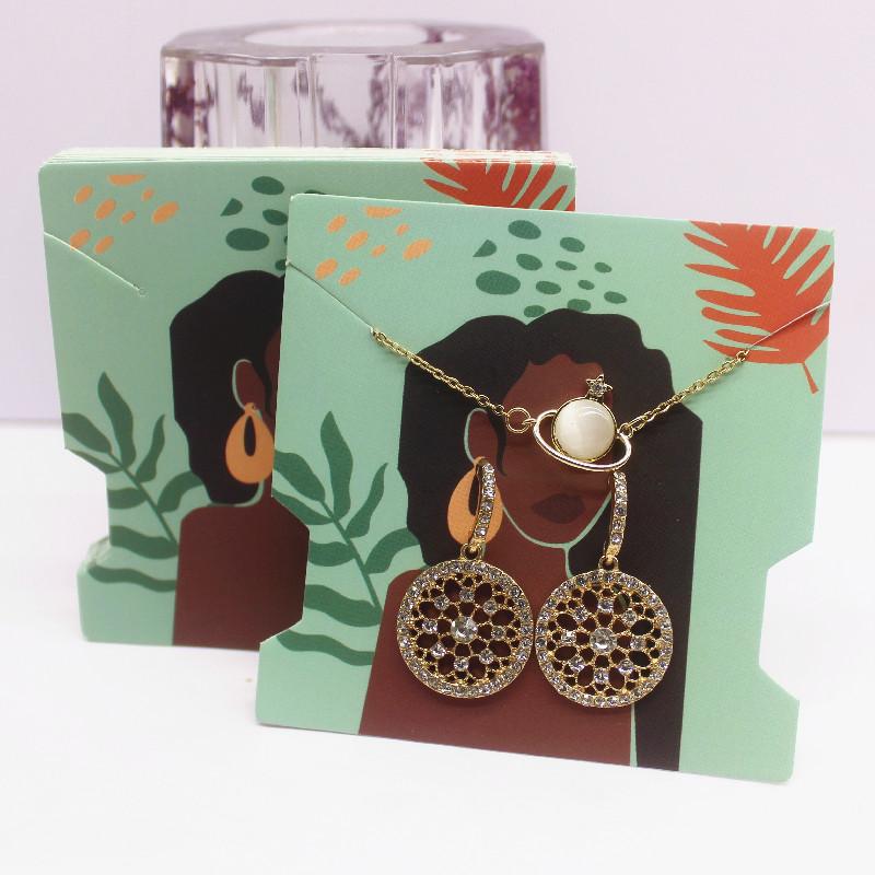 50Pcs 7.4x7.4cm White Paper Card Print Vintage Girl/cactus Girl Pattern Earring Necklace Hairband Jewelry Display Packaging Card