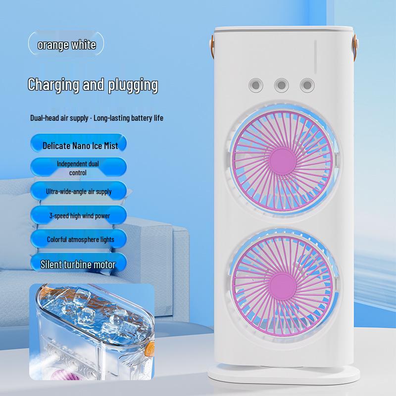 

Double-Head Humidifying Spray Fan with USB, Seven-Color Lights & Strong Wind Power 16.3 x 8.3 x 37.3 cm
