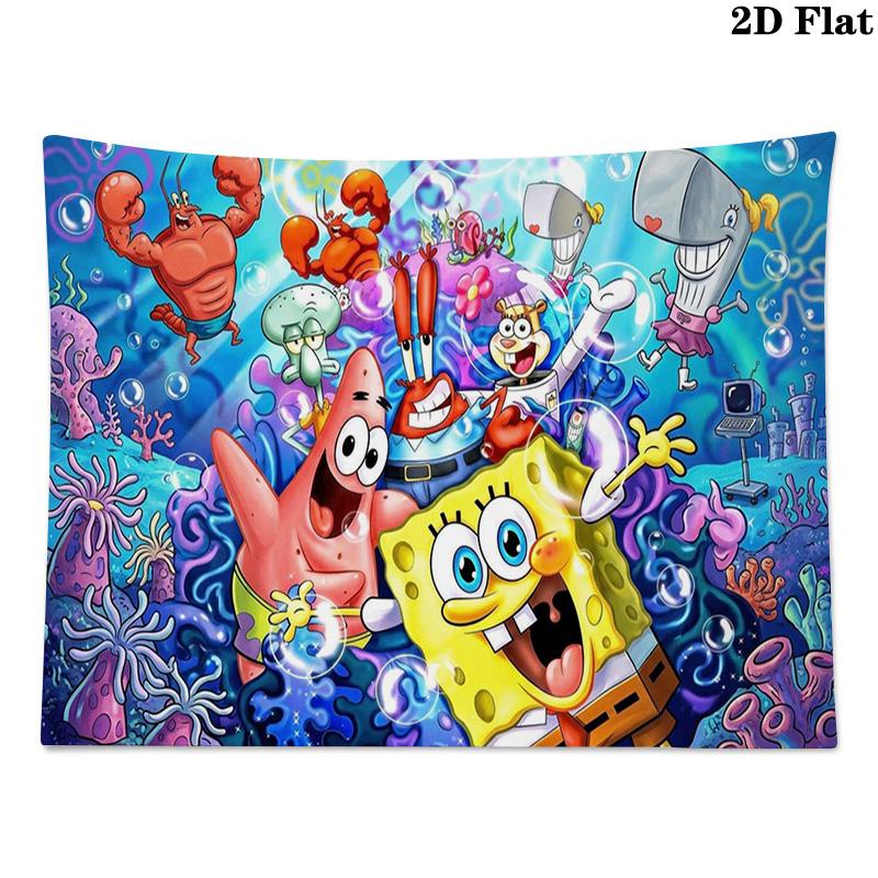 Yellow Sponge Cartoon Wall Tapestry Aesthetic Wall Hanging Printed Fabric Blanket Decorative Tapestries for Bedroom Living Room Home Decor