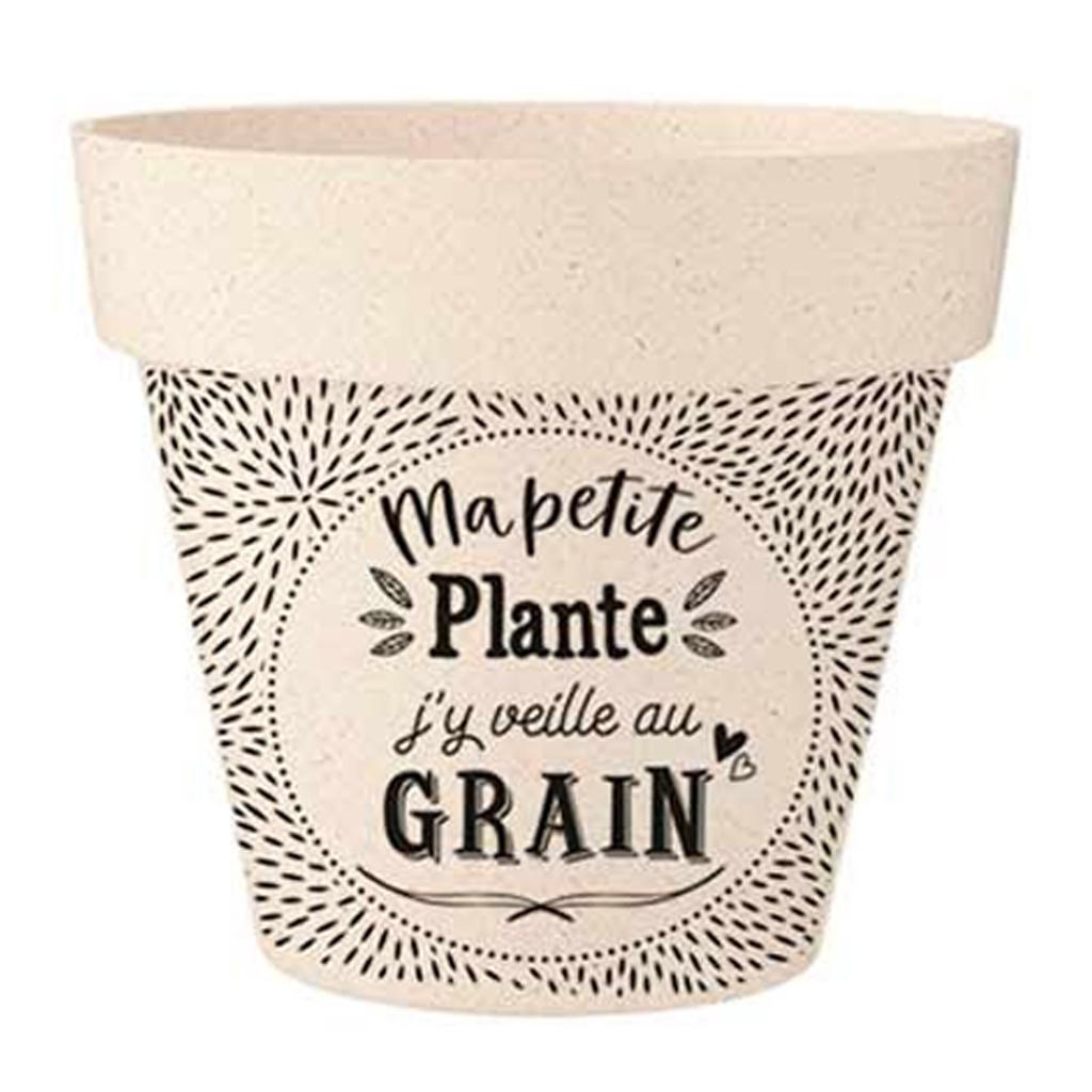 Les Trésors De Lily [R2214] - Bamboo Planter 'Messages' Beige Black (My Little Plant, I Watch Over It At the Grain) - 17x15cm
