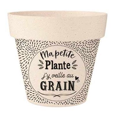 [R2214] - Bamboo Planter 'Messages' Beige Black (My Little Plant, I Watch Over It At the Grain) - 17x15cm