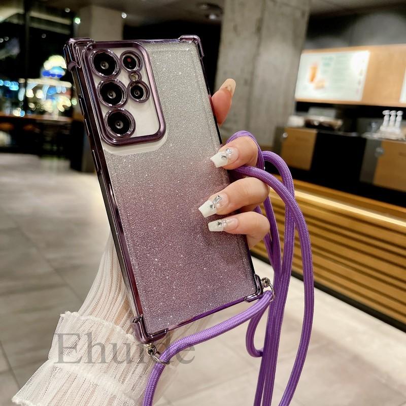 Crossbody Strap Lanyard Silicone Phone Case For Samsung Galaxy S26 S25 S24 Ultra S23 FE A16 A55 Candy Color Soft TPU Back Cover