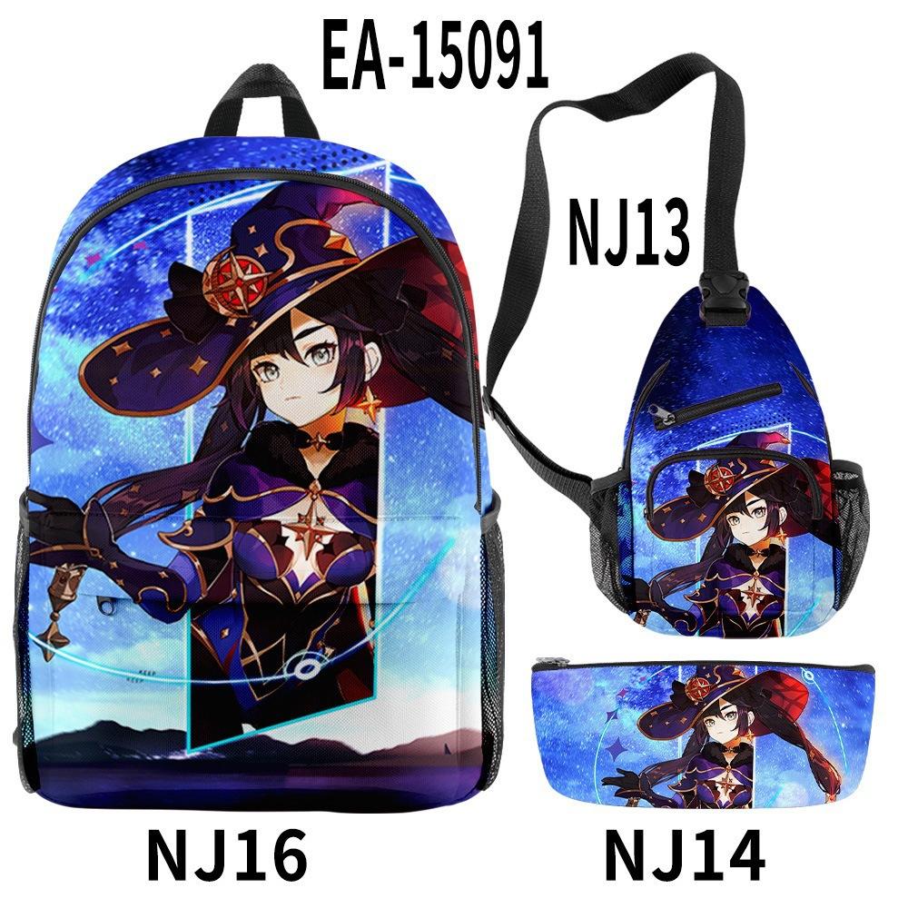 Luxury Novelty Cool Genshin Impact 3D Printed 3pcs/Set Pupil School Bags Travel Laptop Backpack Chest Bag Pencil Case