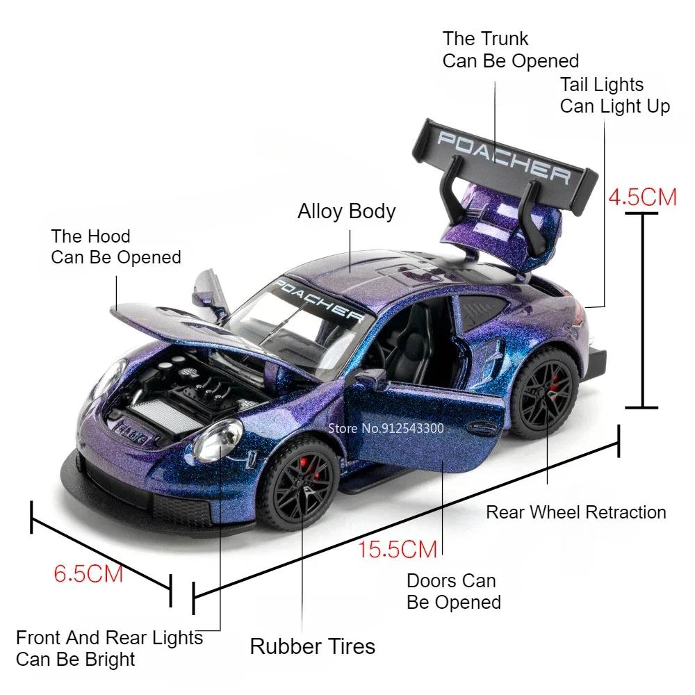 1:32 Scale Martini 911 TARGA 4S GT3RS Sports Car Model Toy Music Light Pull Back Doors Opened Models Hobby Ornaments Gifts