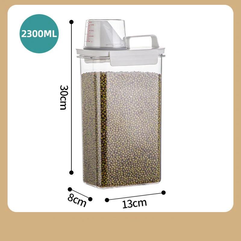 Sealed Cereal Insect-Proof Rice Bucket with Measuring Cup Transparent Rotary Food Moistureproof Tank Kitchen Storage Box