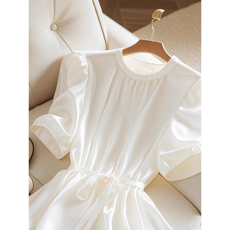 La Chapelle Women's Elegant Satin White Shirt
