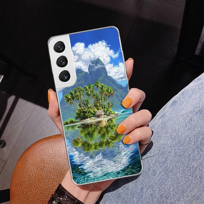 Sommerstrand-Sonnenuntergangs-Meerpalmen-Handyhülle für Samsung Galaxy S24 S25 Edge S26 Ultra S23 S22 S21 Plus S20 FE + personalisiertes Pr