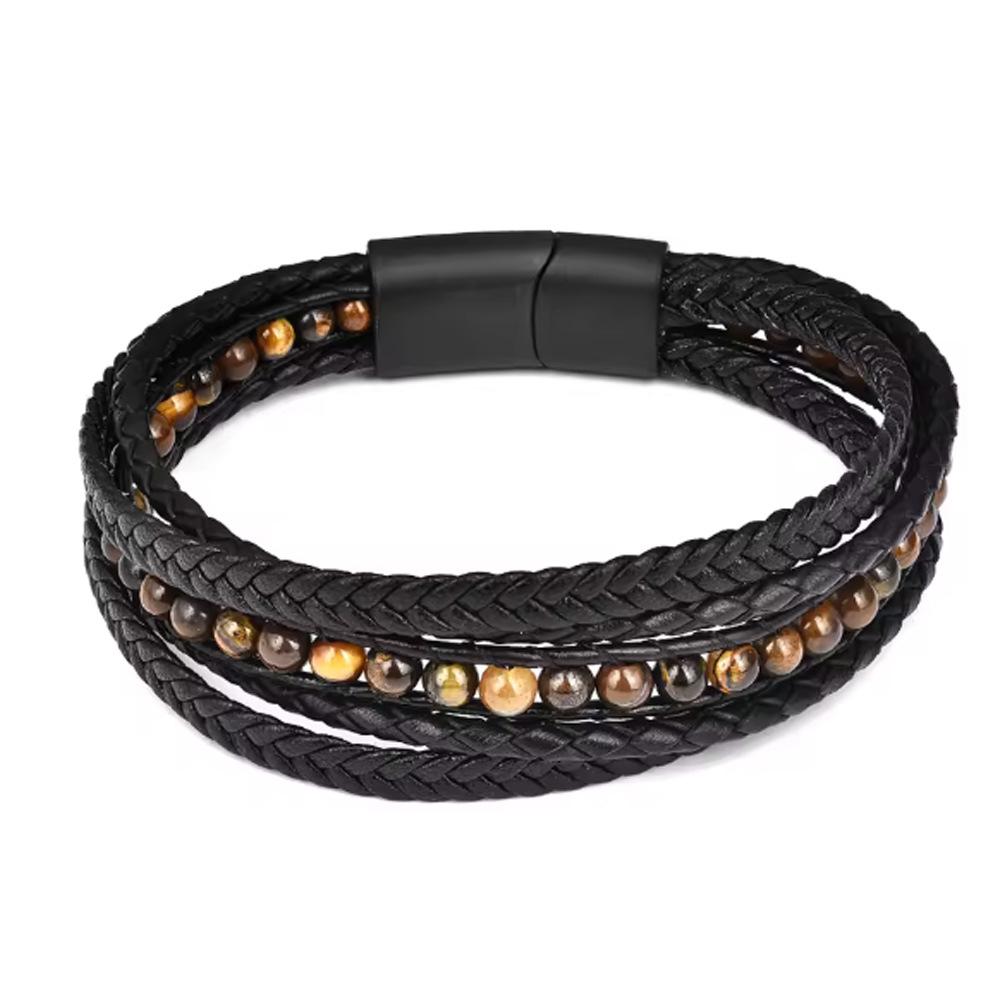 Черный Кожаный Шнур Коровья Кожа Мужской Двухслойный Натуральная Кожа Плетеный Браслет Ручной Работы Многослойный Кожаный Браслет 2026 21CM