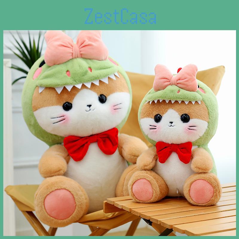Bowknot Dinosaur Cat Plush Toy Stuffed Animal Doll Cartoon Decoration Gift Kids