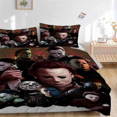 Michael Myers Horror Collage Bedding Set Comforter Cover Gift for Bedroom,Includes 1 Cover and 2 Pillowcases, No InsertB439