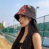 Beggar Style Plaid Bucket Hat Patched Sun Protection Basin Cap Fashion Retro Fisherman Hat  Women