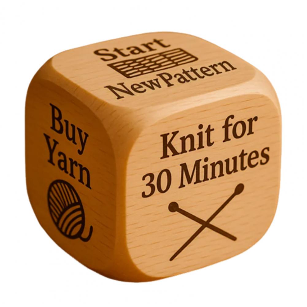 Handmade Wooden 6-Sided Decision Dice – Unique Gift for Knitting Embroidery Lovers, Fun Party Game & Stocking Stuffer for Men