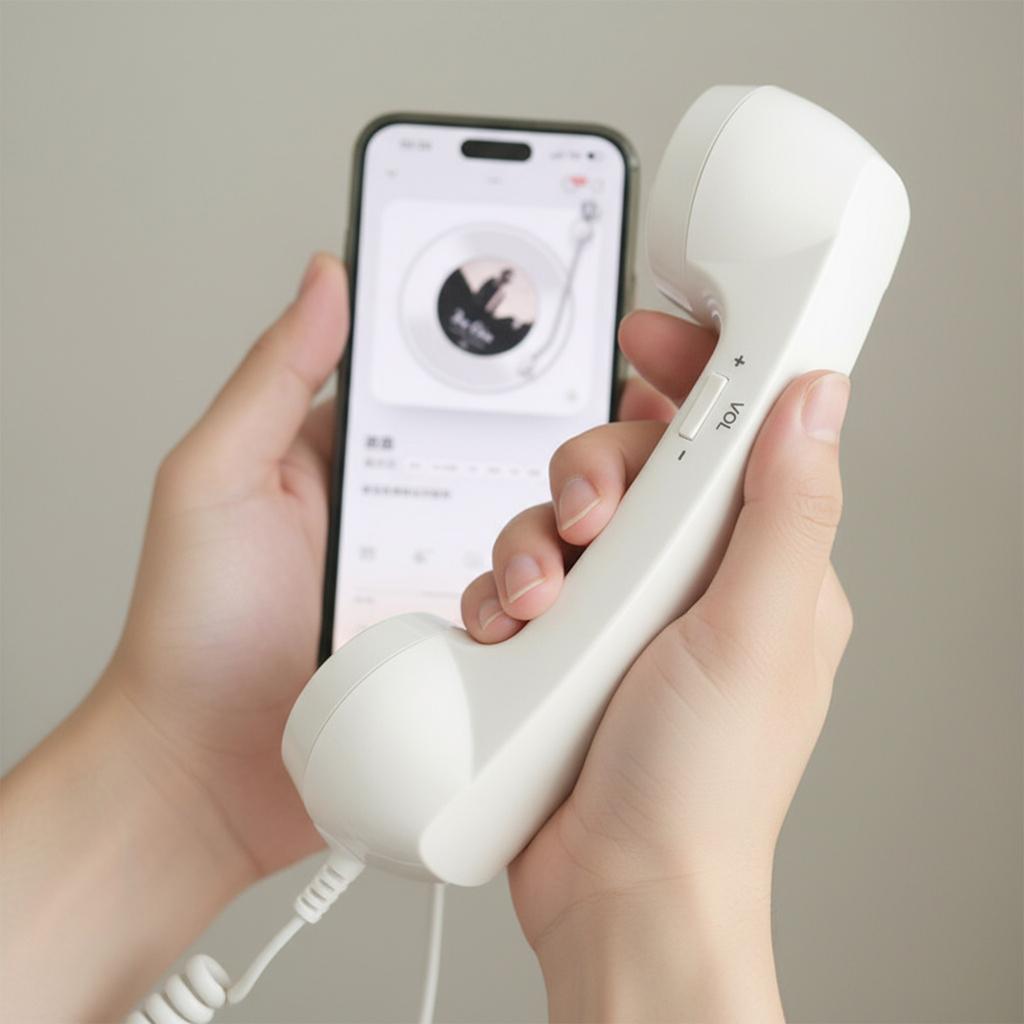 Retro Telephone Handset with Volume Slider USB-C Interface Wired Telephone Headphone for Cell Mobile Smartphones Tablet Laptop