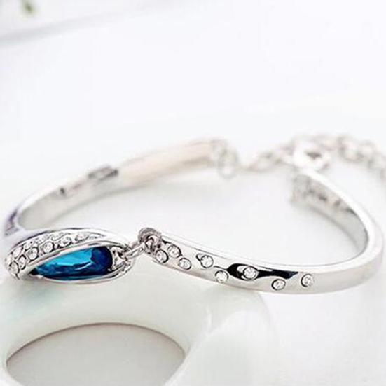 Fashion Women Silver Plated Crystal Chain Bangle Cuff Charm Bracelet Jewelry