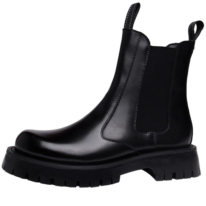 Ins Cigarette Chelsea Short Boots Men's British Versatile Black Soft Leather High Help Thick Bottom Locomotive Tooling Martin Boots