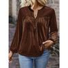 QICED Women's Fashion Casual Solid Color Print Long Sleeve V Neck Blouses & Shirts