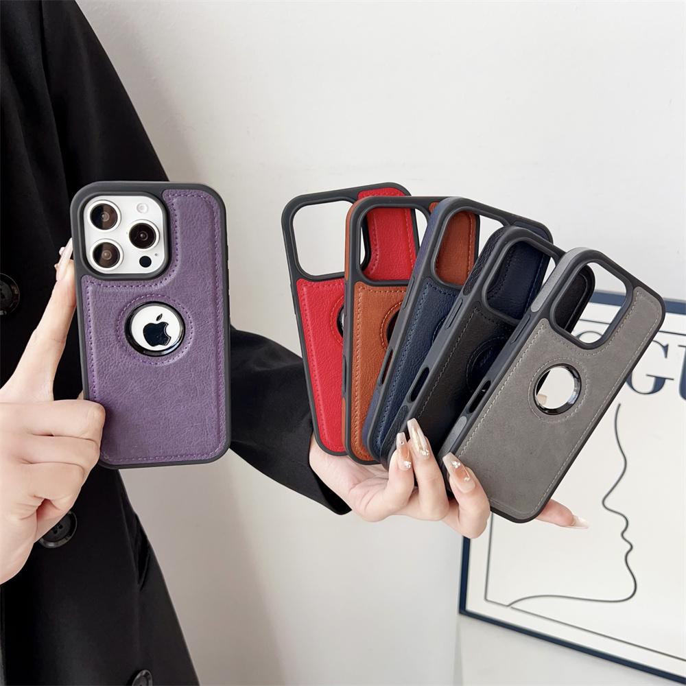 Розкішний бізнес-чохол зі шкіри PU та коров'ячої шкіри для iPhone 17 17Air 11 12 13 14 15 16 Pro Max Plus Отвір для логотипу Ударостійка захисна кришка
