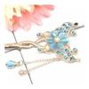 Miaomyao Hair Stick Kanzashi - Antique Flower Design, Pink Gold & Blue with Zirconia - Elegant Hair Accessory for Kimono, Yukata, Parties & Special