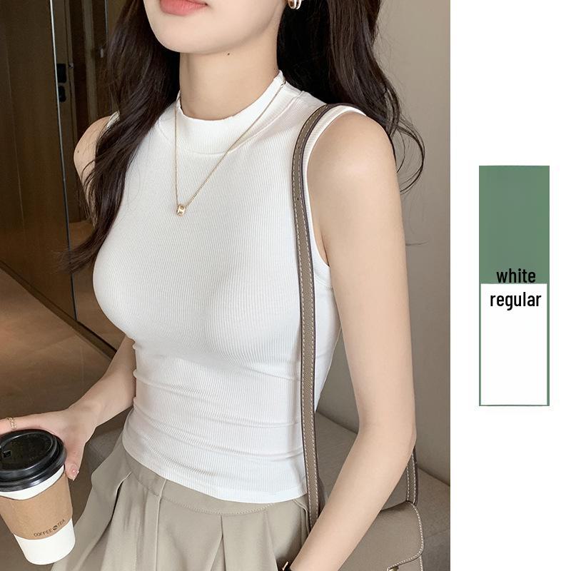 Women's Sleeveless Round Neck Threaded Vest with Side Breast Coverage