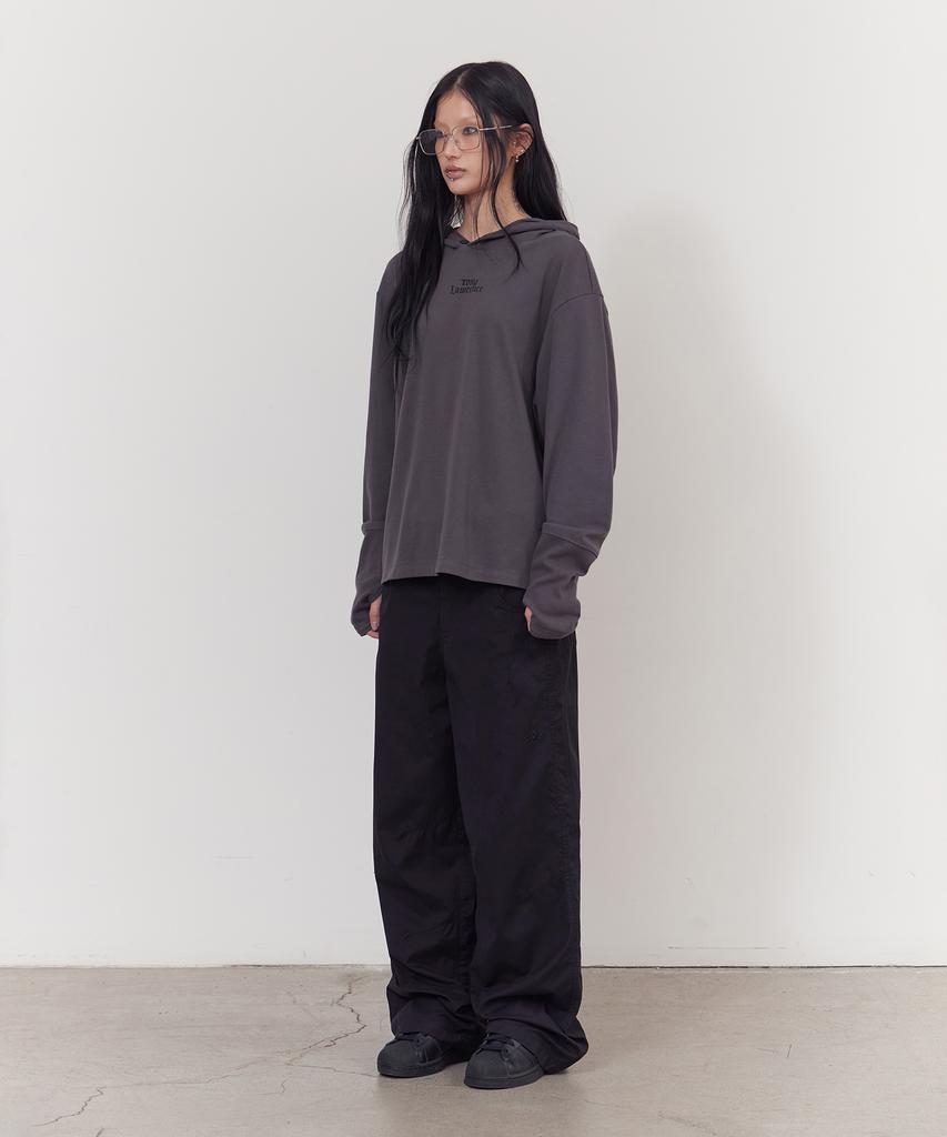 Fingerhole Hooded Long Sleeve Charcoal