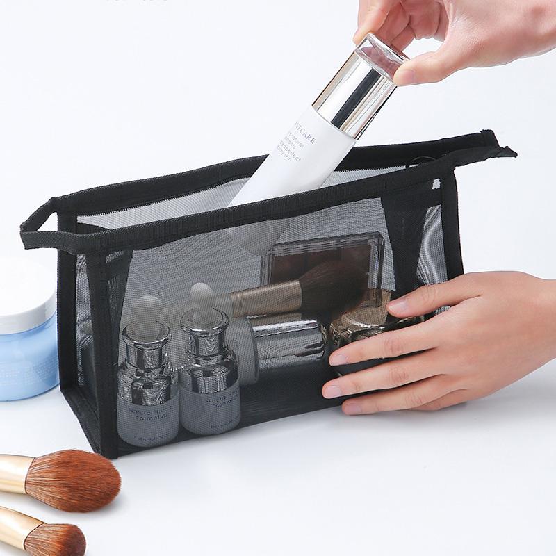 Portable Nylon Mesh Makeup Bag Transparent Travel Toiletry Organizer Stationery Storage Pouch