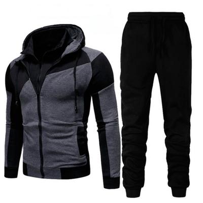 New Fashion Trendy Brand Men's Personalized Color Matching Double-layer Zipper Hooded Cardigan Slim Sweatshirt Suit