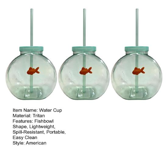 Fish Bowl Bottle with Straw, Plastic Fishbowl Tumblers with Lids, Unbreakable Ornament Cups for Drinks Summer Drink, Fashioned Table Goldfish Bowl