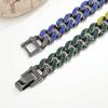 JEWELRY TAKEDA Iced Out Rainbow Cuban Chain Necklace with Black Wide Streetwear 14mm Length Rhinestones, Plated, Chain, Men's Accessory, Width,