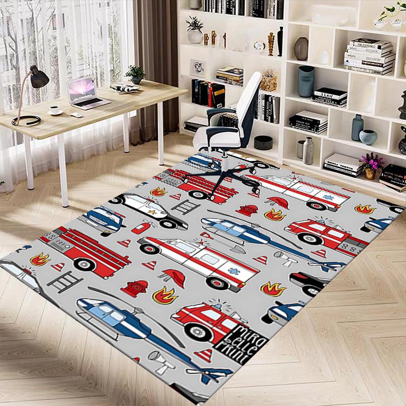 1PC ambulance firetruck Extra Large Non Slip Floor carpet, Office, family, bedroom, Studio   Large Area Rug Indoor Rugs, , Vibrant Colors