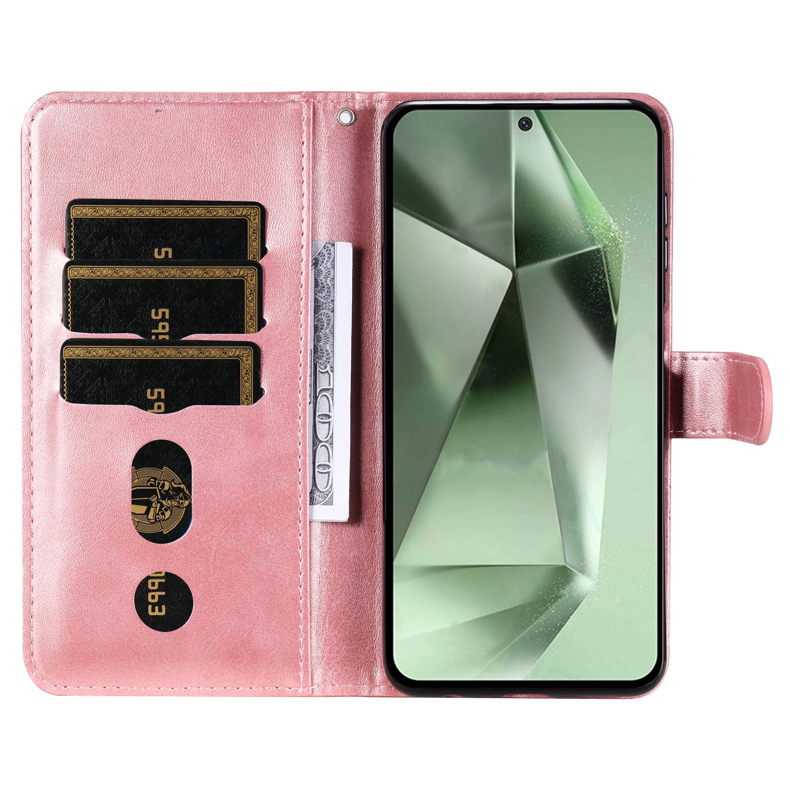 

For Samsung Galaxy S24 FE Case PU Leather Stand Phone Cover with Zipper Pocket Brown