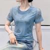 Ny Slim Mesh Plassering Hot Diamonds Sommerfugl T-skjorte Dame Sommer Kortarmet Topper Sexy Jente Casual Streetwear T-skjorter Klær