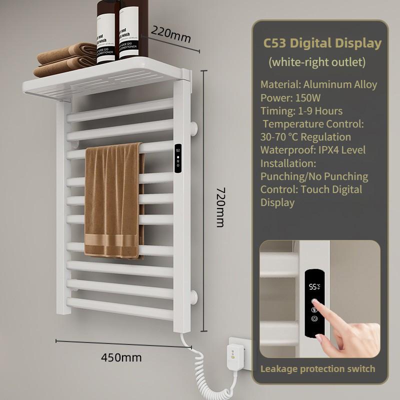 Bathroom Electric Heating Towel Aluminum Alloy Electric Towel Rack Bar Intelligent Constant Temperature Drying Towel Storage Rack