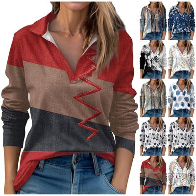 Women's Fall And Winter Tops V-Neck  Printed Casual Fashion Top T-Shirt