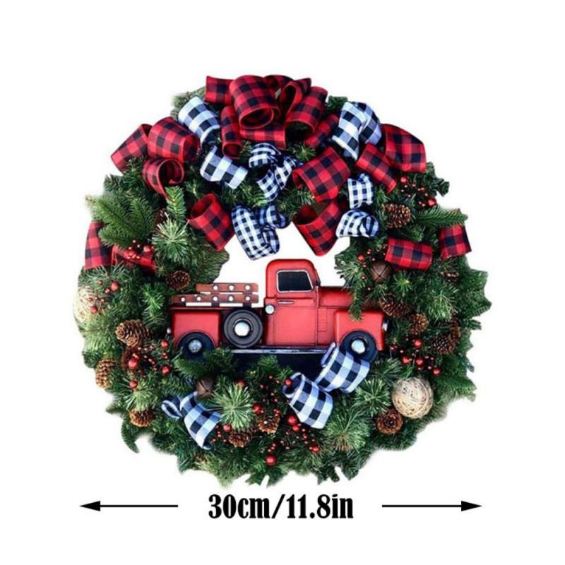 25/30cm Christmas Wreath Grid Bownot Simulated Berry Pinecone Wreaths Front Door Garlands Hanging Ornament Happy New Year Decor