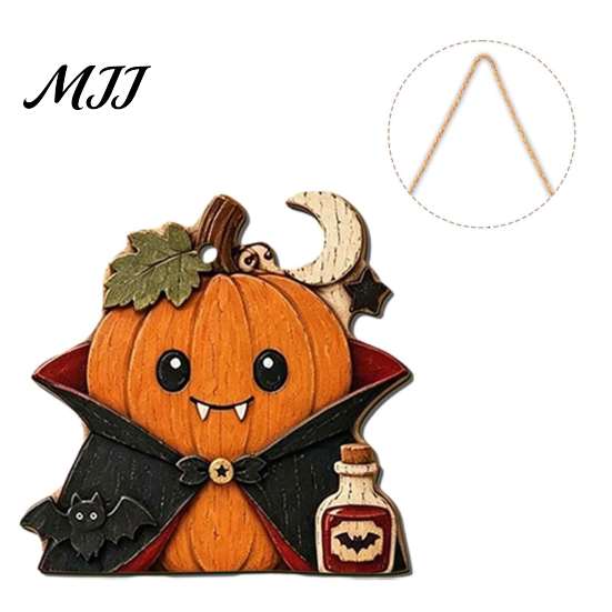 Halloween Tree Hanging Props Vintage Wooden Ornaments, Rustic Pumpkin Owl Ghost Farmhouse Kids Room Decor Decoration with Rope for Window Wall Natural