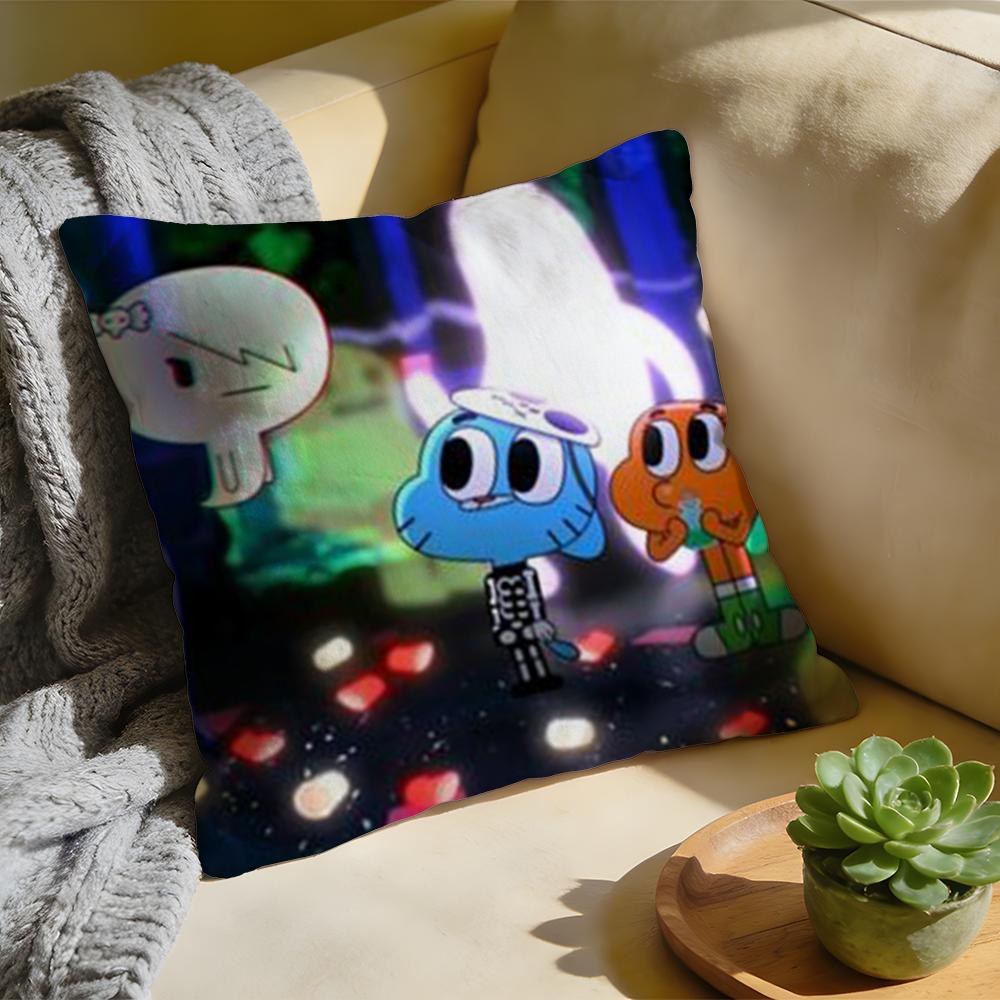 Cushion Cover Washed Linen Soft Breathable Decorative Case For Sofa Home Cartoon GGumball DDarwin Pillow cover