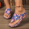 Large size summer new European and American style flag slippers slope heel platform beach shoes
