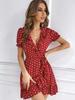 European and American New Retro Polka Dot Short Skirt V-neck Waist Irregular French Sweet and Spicy Dating Holiday Dress