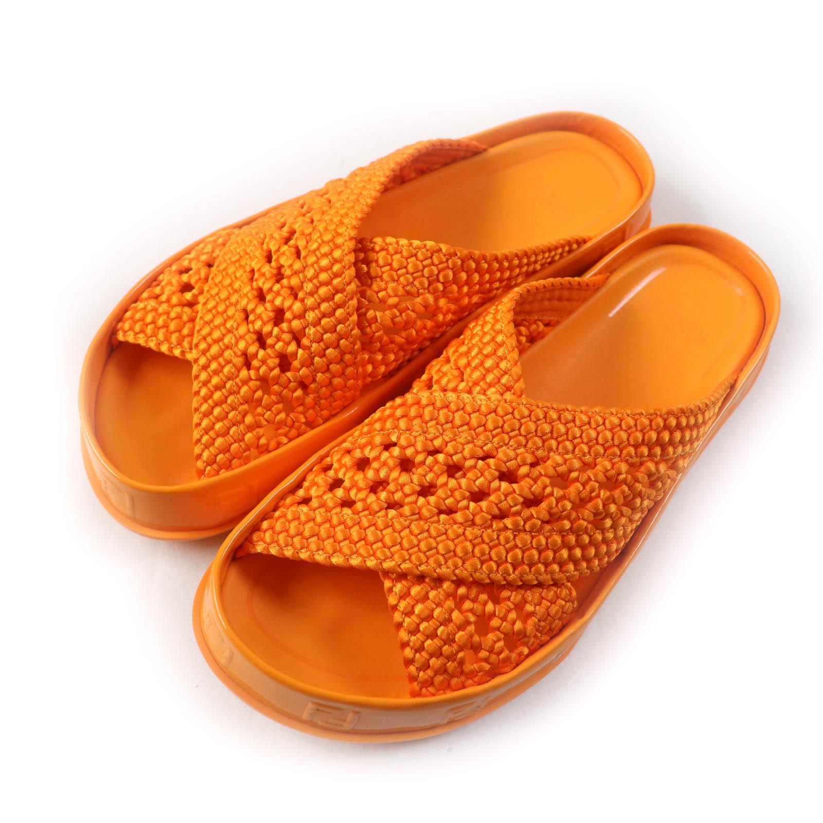 Excellent FENDI Sandals reflection ZUCCA SLIDE SANDALS FLAT Orange Women 36 Used