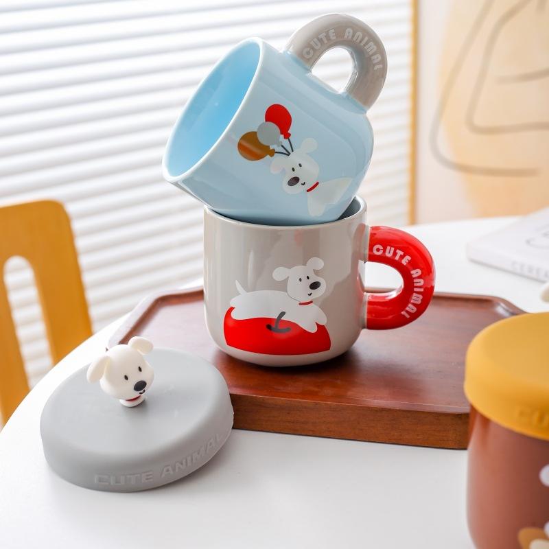 Creative Cartoon Mug Ceramic Cup Water Cup with Lid Cute Coffee Cup Children Water Cup Gift Birthday Gift