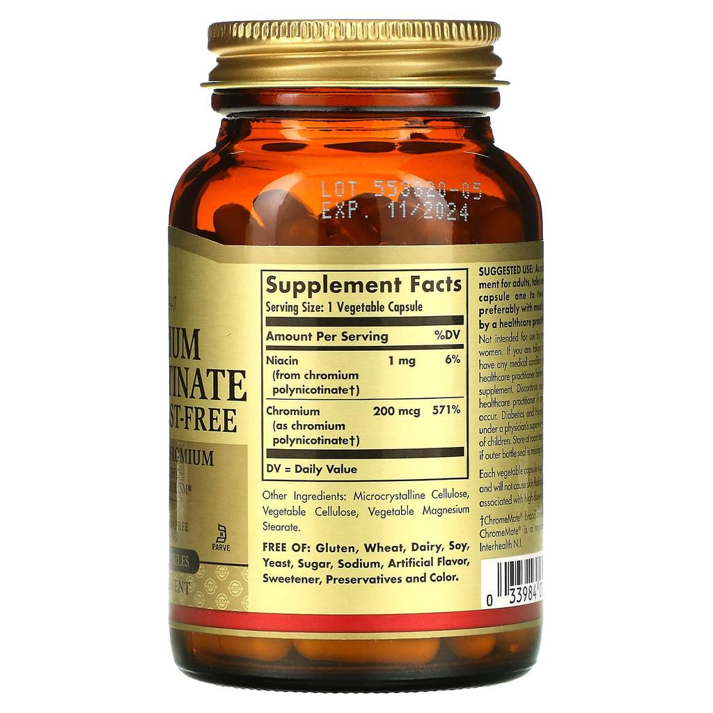 Chromium Polynicotinate, 200 Mcg, 100 Veggie Caps