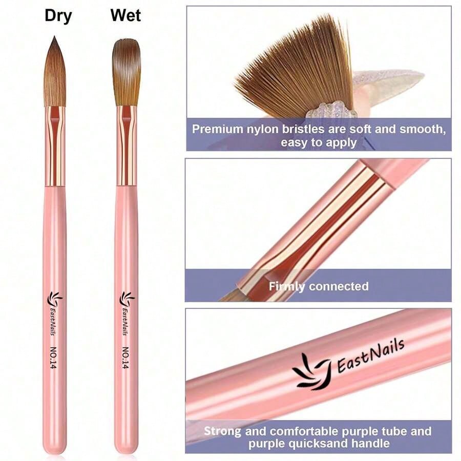3Pcs Acrylic Nail Brush Set, Size 8/10/14 Nail Brushes Acrylic Powder Nail Art Extension And 3D Nail Carving Home Salon Nail Art Manicure Tool