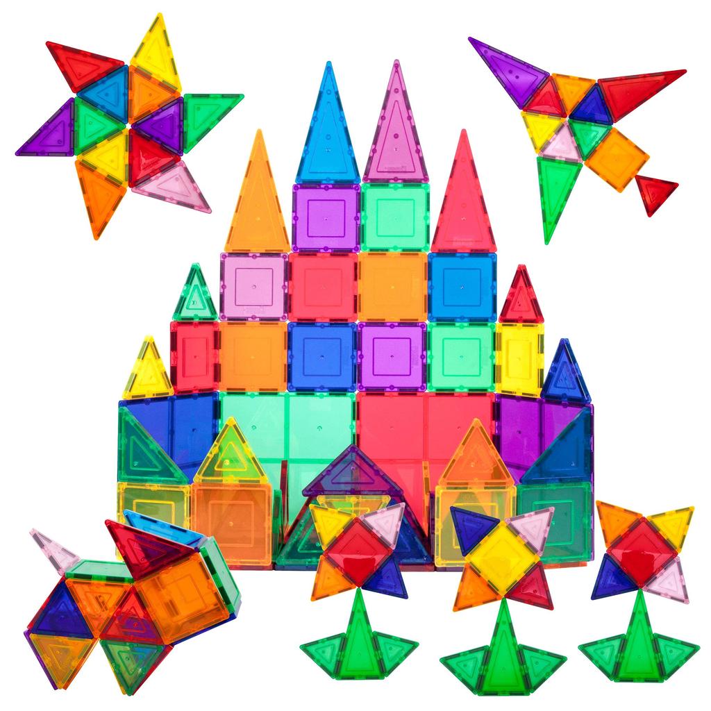 PicassoTiles 60-Piece Set of Magnetic Building Tiles, Clear Magnetic 3D Building Blocks for Construction Playboards - Unbelievable Creativity,
