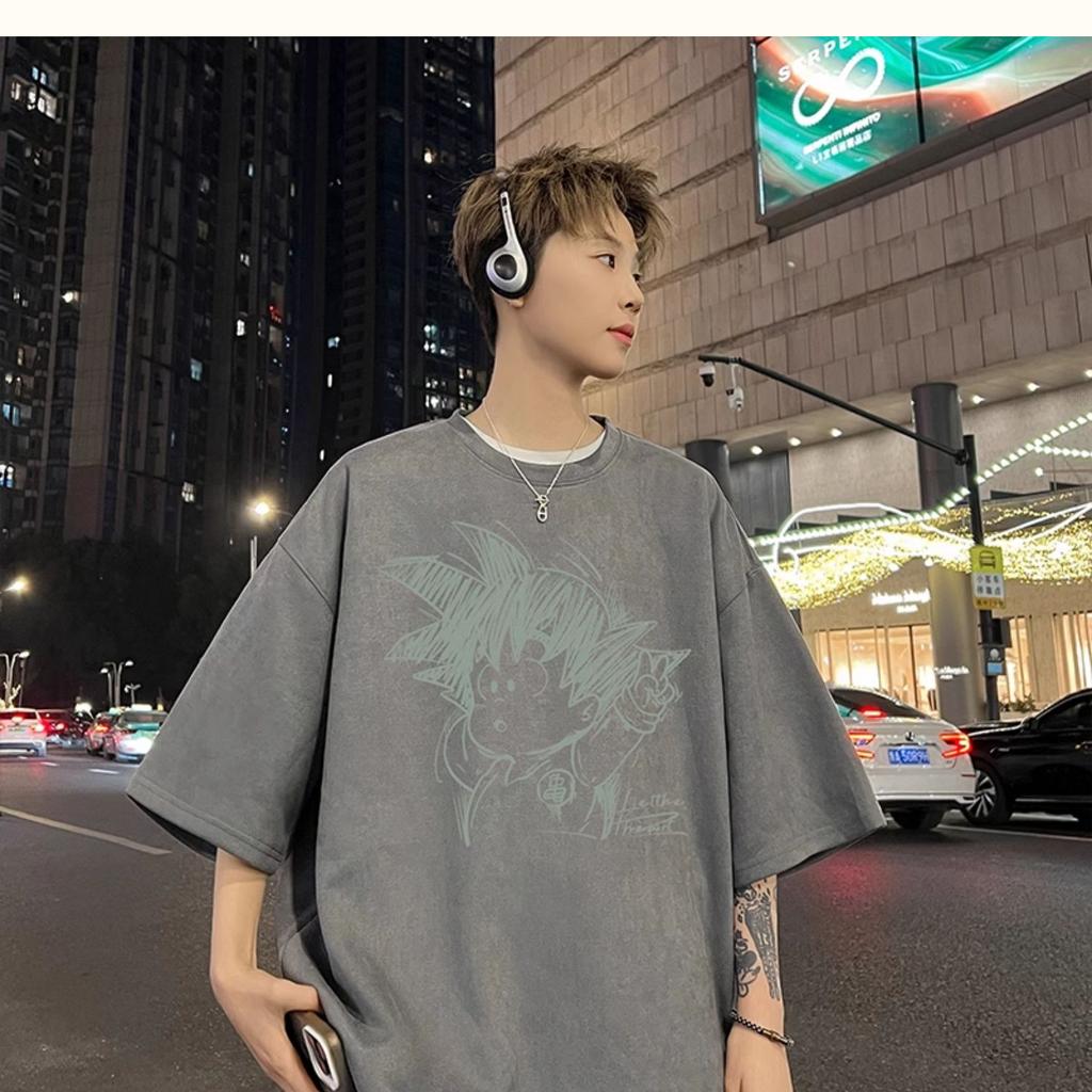 Men's Suede Drop Shoulder T T-shirt Loose Comfort Printing Letters Fashion Brand Half Sleeve Short Sleeve Top